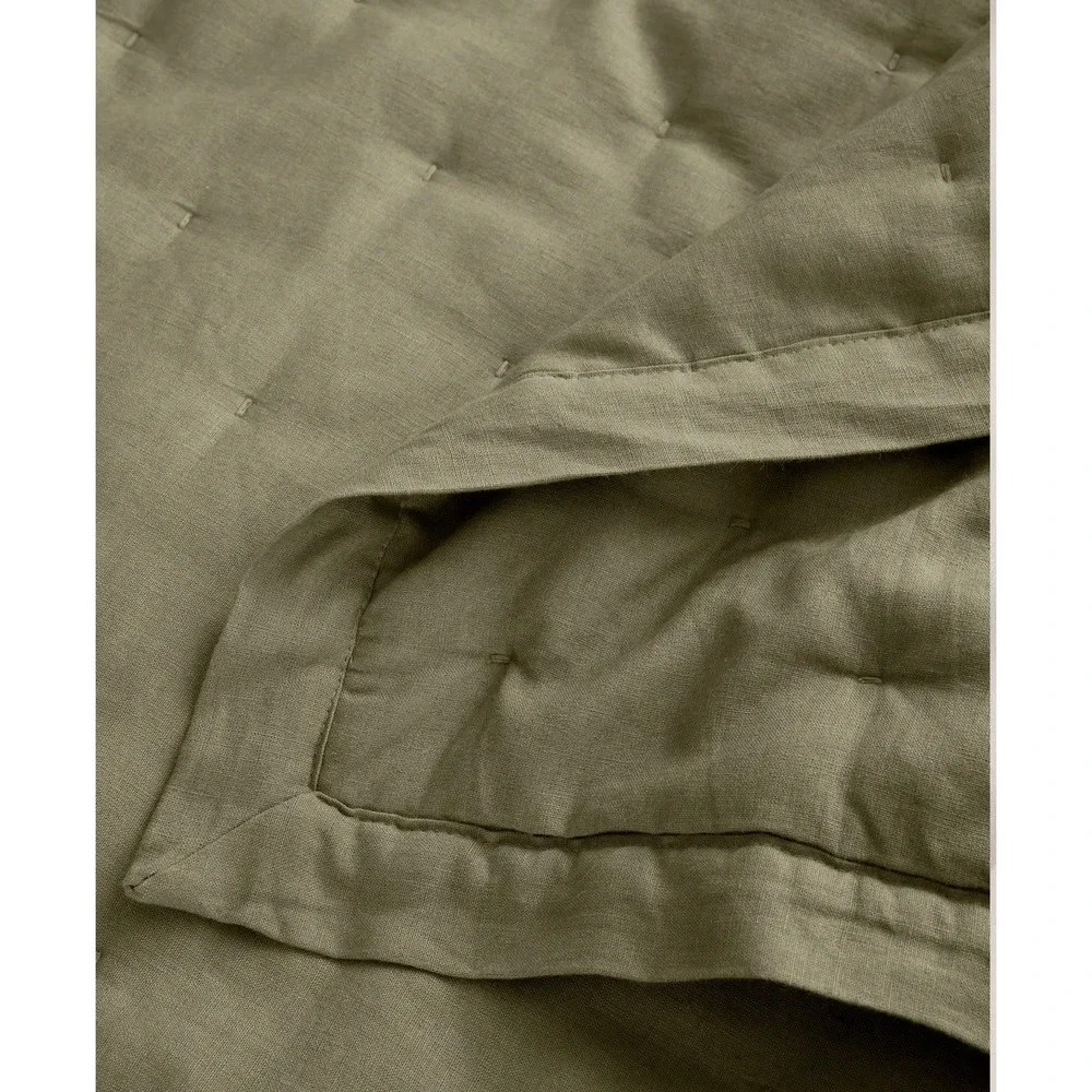 Quince European Linen Dream Quilt Twin Willowleaf Green Hand Stitched NWOT
